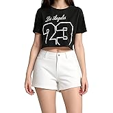 Elincho Y2K Crop Top for Women Oversized Graphic Letter Print Jersey T-Shirt Casual American for Teen Girls Short Sleeve