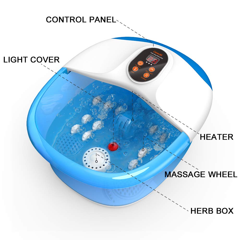 Carevas Foot Spa Massager, Heated Foot Bath with 14 Massaging Rollers, O2 Bubbles, Adjustable Temperature, Medicine Box for Tired Feet Stress Relief: Beauty