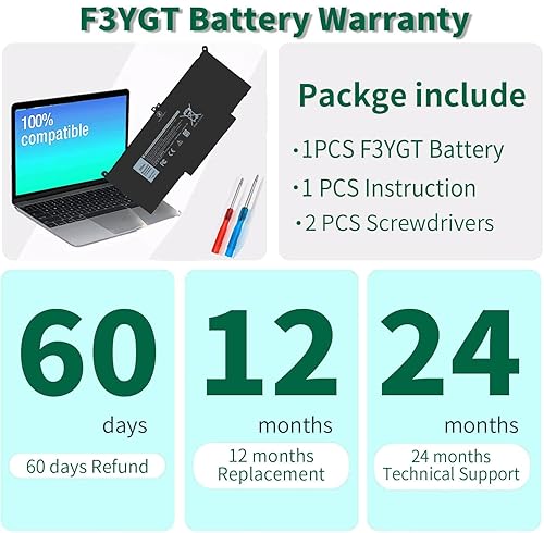Replacement Battery For Dell Latitude 7280 7290 7380 7390 7480 7490 – F3YGT DM3WC 60WH Li-Ion