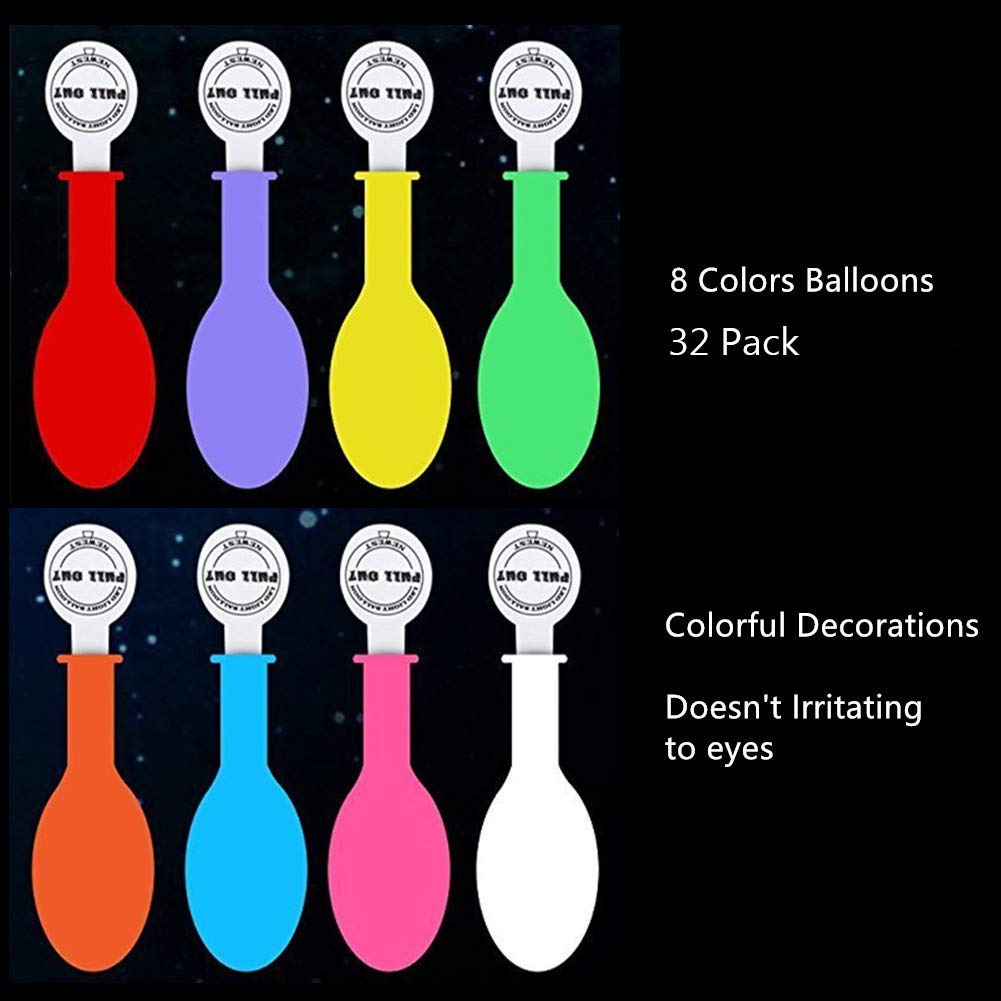 M.C.works 32 Pack Light Up Balloons Party LED Balloons Fun time, 8 Colors Balloon, Colorful Warm Light, Lasts 12-24 Hours Birthday, Wedding, Parties, 7 Blossom Clips & Ribbon Included.
