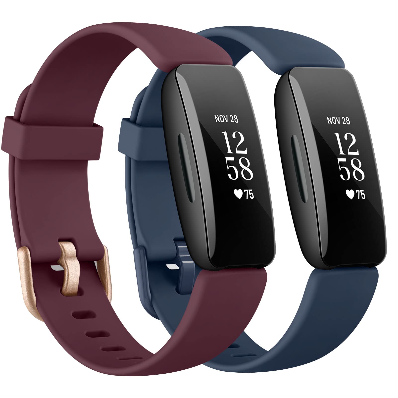 AMCC Straps Compatible with Fitbit Inspire 2 Strap, Soft Silicone Sport Replacement Wristband for Women Men (Navy blue+Wine red)