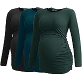 Smallshow Women's Maternity Shirts Long Sleeve Pregnancy Clothes Tops 3-Pack