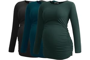 Smallshow Women's Maternity Shirts Long Sleeve Pregnancy Clothes Tops 3-Pack