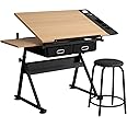 SogesGame Height Adjustable Drafting Table Painting Table Drawing Table Art Craft Desk with Stool Artist Desk Tilting Tabletop Sketching Desk with Stool and Drawers for Home Office