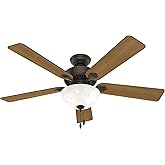 Hunter 52 inch Indoor Ceiling Fan with LED Light - Bronze Ceiling Fan with Pull Chain, For Bedroom, Living Room, or Kitchen, 