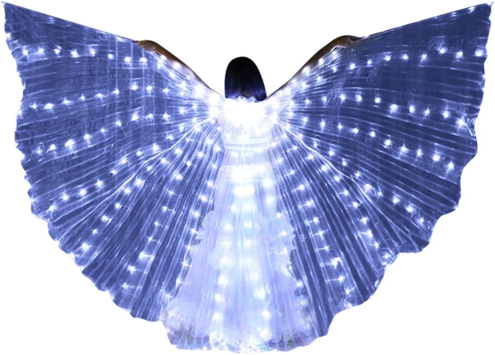 Isis Wings,SuperUS Belly Dance LED Angel Isis Wings with Flexible Sticks Women's Egyptian Egypt Belly Dance Costume Bifurcate ISIS Wings (1 Set, White F)