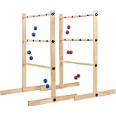 ApudArmis 35x26In Ladder Toss Set, Wooden Golf Ladder Lawn Game for Family | Solid pine ladder, non-toxic finish. 6 soft bolas &amp; bag. Quick setup. Lawn backyard weddings camping game for teens adults