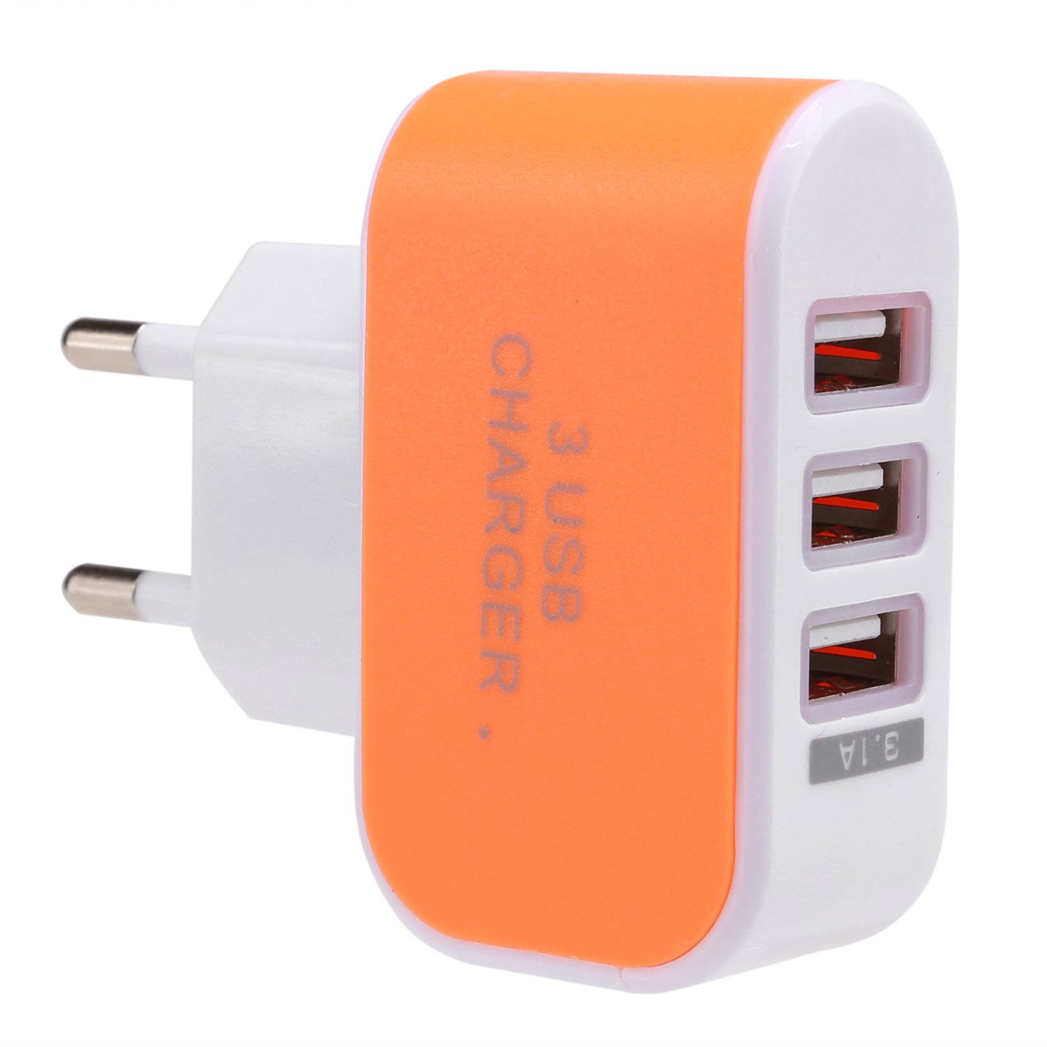 Hiriyt Nouvel Adaptateur de Chargeur Secteur pour Voyage à Domicile à 3 Ports USB pour Prise de téléphone EU/US Chargeurs Secteur (Orange)
