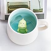 Lemon Park Surprise 3D Coffee Mug Animal Inside 12 oz with Dinosaur,Cute Cartoon Handmade Ceramics Cup,Christmas Birthday Surprise for Friends Family or Kids (Dinosaur)