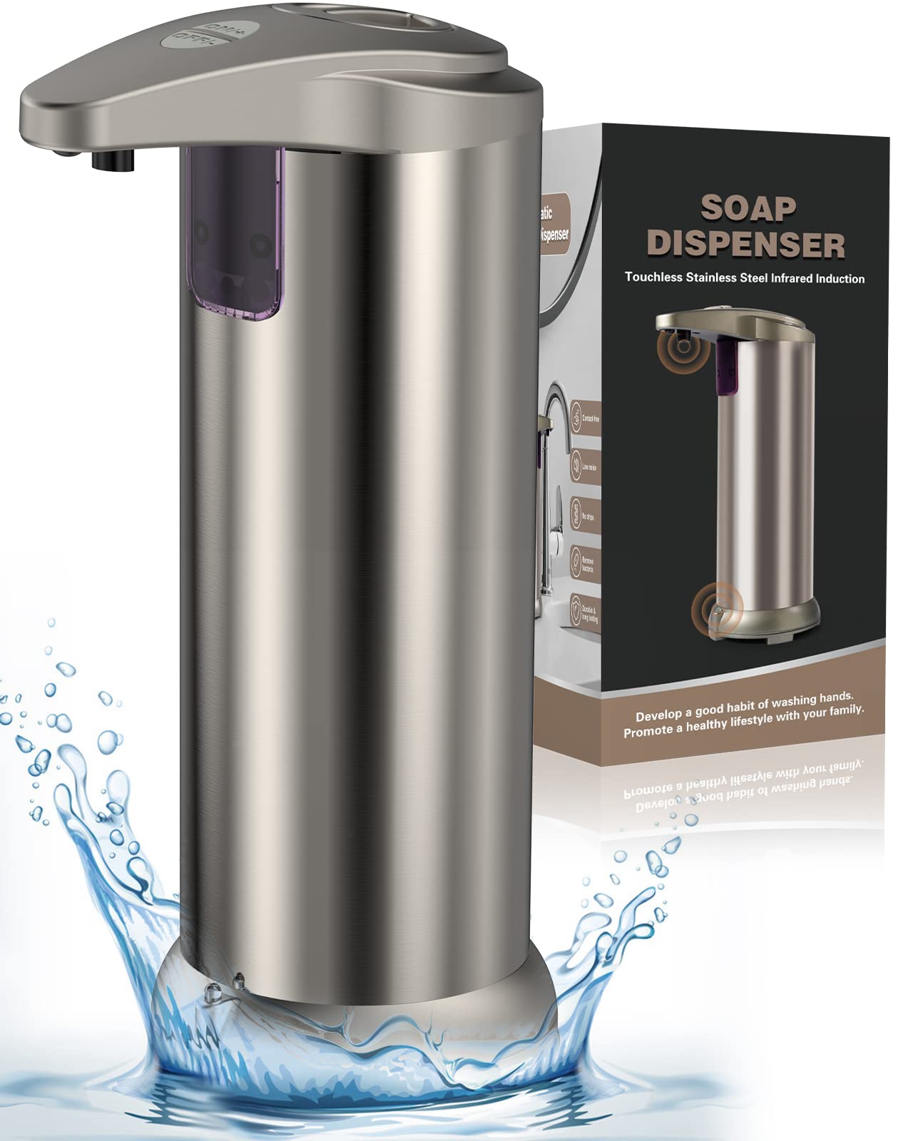 Photo 1 of RileyKyi Automatic Soap Dispenser, Touchless, Stainless Steel, 3 Adjustable Levels, Infrared Motion Sensor, Waterproof Base, Smart Liquid Dispenser for Bathroom Kitchen School Hotel
