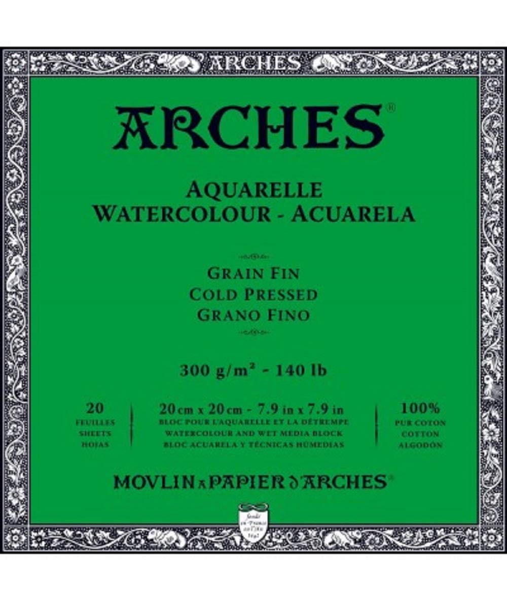 ARCHES Aquarelle 100% Fine 300g Glued Pad 4L 20x20 20 sheets Natural White