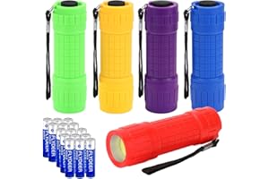 KunHe 5 Pack Plastic Small Mini LED Flashlight COB Flashlights for Kids 100 Lumen with Batteries High CRI for Bright Flash Light Party Favors Christmas Gifts Stocking Stuffers