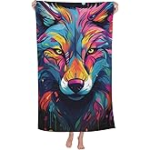 VANZEV Beach Towel Colorful Wolf Theme Sand-Free Microfiber 52x32 Inches Absorbent Quick Dry Pool Bath Towel for Adults Kids Outdoor Swimming