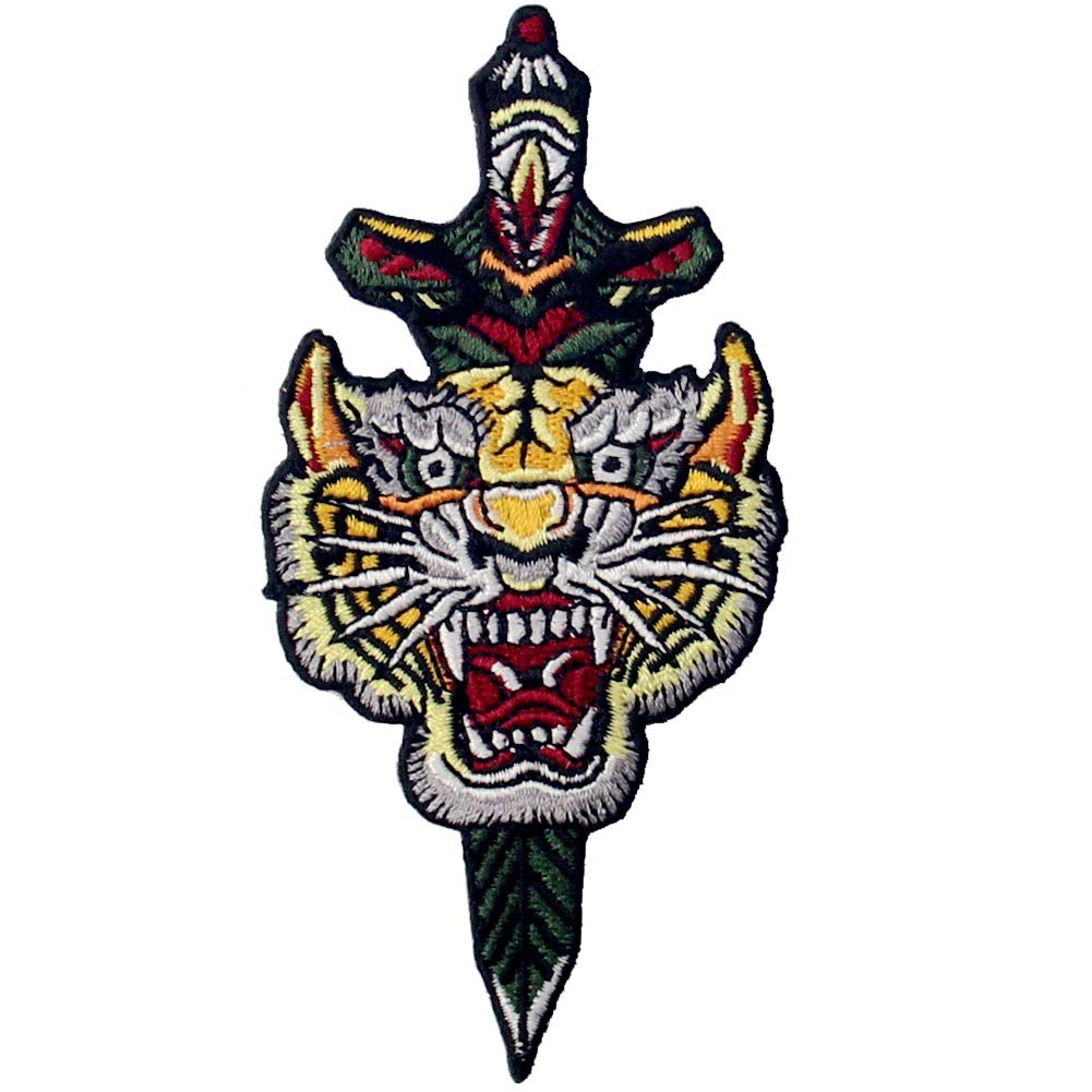 Tiger and Dagger Patch Embroidered Badge Iron On Sew On Emblem
