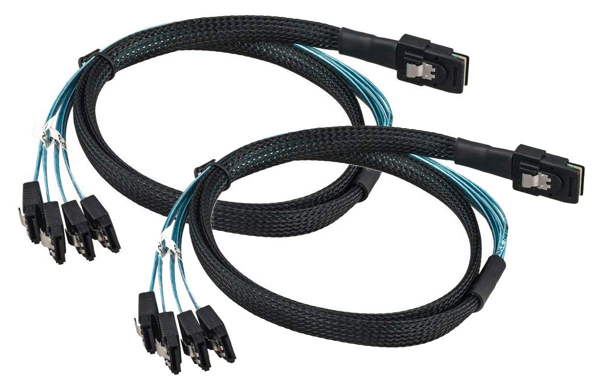 LTronics Mini SAS 36pin 4i (SFF-8087) to (x4) SATA Internal HDD Forward Breakout Cable, 1m - Pack of 2