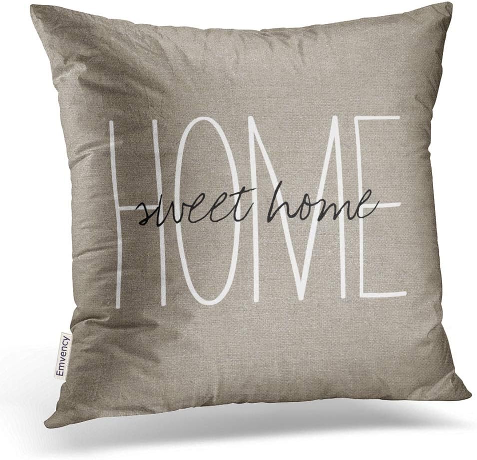 Emvency Square 20x20 Inches Decorative Pillowcase Print Rustic Home Sweet Home Family Happy Linen Decor Throw Pillow Cover With Hidden Zipper For Bedroom Sofa