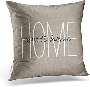 Emvency Square 20x20 Inches Decorative Pillowcase Print Rustic Home Sweet Home Family Happy Linen Decor Throw Pillow Cover With Hidden Zipper For Bedroom Sofa