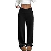 Locoowai Women's Fleece Lounge Pants, Loose Wide Leg Warm Pajama Bottom Winter High Waist Cotton Sweatpants with Pockets (Black,Small)