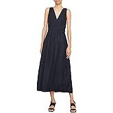 Vince Womens Pleated Dbl V-Neck Dress