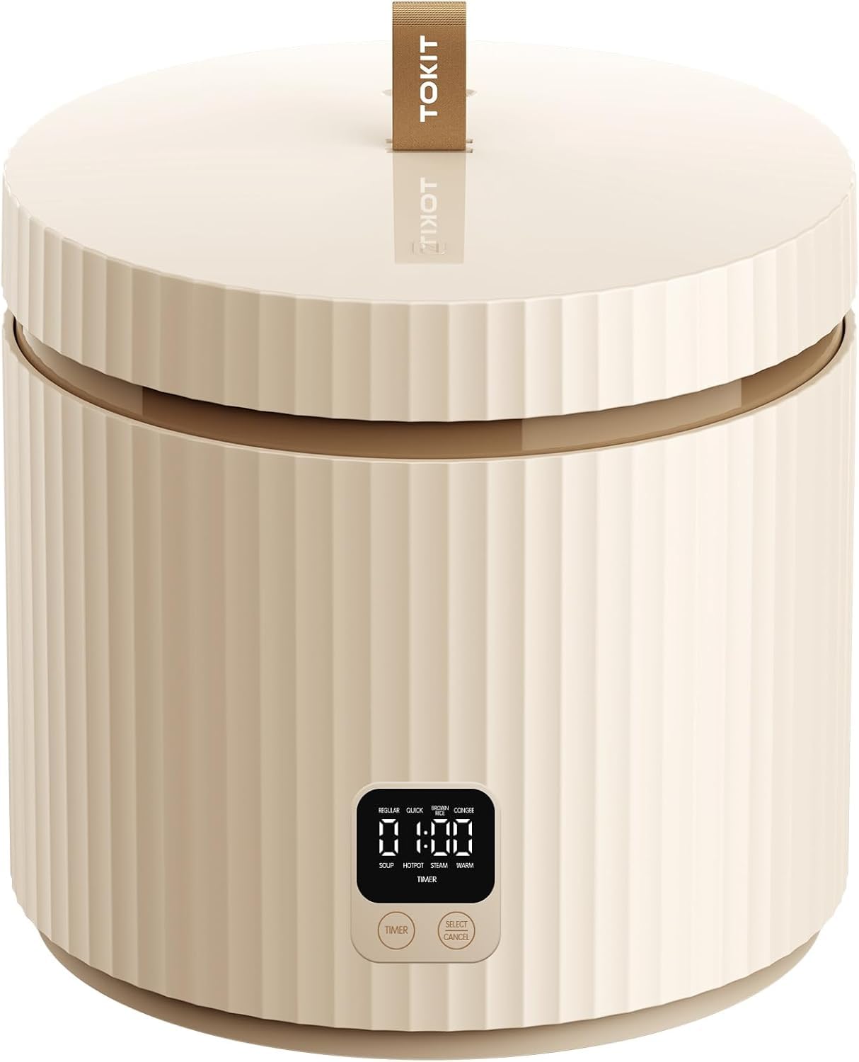 TOKIT Rice Cooker 1.5L Pro Reiskocher Klein Mini aber Multifunktionen mit Display-Touch-Taste für 1-3 Personen Keramisch beschichteter Antihaft-Innenreistopf(Weiß)