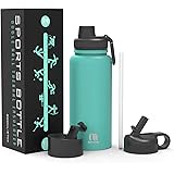 Macrosaving Water Bottle with Straw (27oz), 3 Lids, Double Wall Vacuum Stainless Steel Sports Insulated Water Bottle, Leakpro