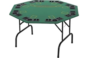 Soozier Poker Table Foldable, 47" Octagon Blackjack Poker Game Table for 8 Players with Cup Holders and Chips Tray, Green Felt