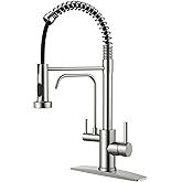 FORIOUS Kitchen Faucet with Purfied Water Filter, 2 in 1 Commercial Stainless Steel Pull Down Sink Faucet and Drinking Water Faucet 2 Handle for Pot Filler Kitchen Sink Farmhouse Bar, Brushed Nickel