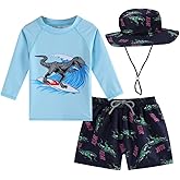 Toddlers and Baby Boys' 3-Piece Rash Guard Swimsuits Kids Long Sleeve Sunsuit Swimwear Sets