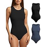 YOGINGO Women's 2 Piece Bodysuits Crew Neck Sleeveless Body Suits Racerback Halter Tank Top Going Out Leotards for Women