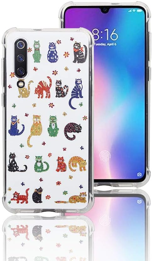 Weeya for Xiaomi Mi 9 Se Case,Pattern Design Ultra Lightweight Reinforced 4-Corners Bumper Flexible TPU Cover for Xiaomi Mi 9 Se (Cat)