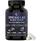 Dream Lab Sleep Stack - Melatonin-Free Natural Sleep Aid Supplement with Magnesium Glycinate, L Theanine, Glycine, GABA, Magnolia Bark &amp; Lemon Balm, Restful Sleep - 60 Capsules