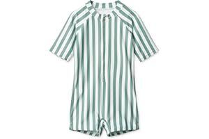 glcsisi Girls One Piece Swimsuit Zipper Long Sleeve Rash Guard Green Striped Sunsuit Seersucker Bathing Suit with Ruffle Butt