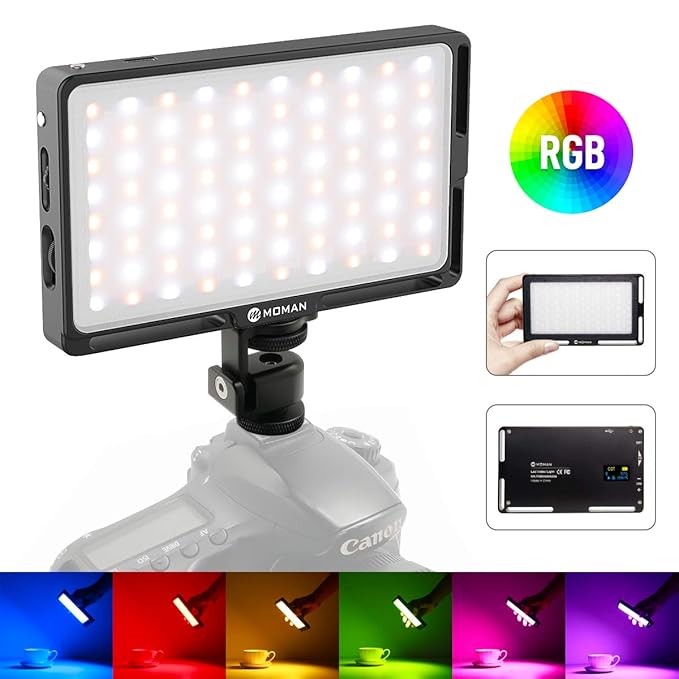 title=Moman RGB Luce LED Reflex, Faretto LED Fotografia di Batteria Incorporata, Luci