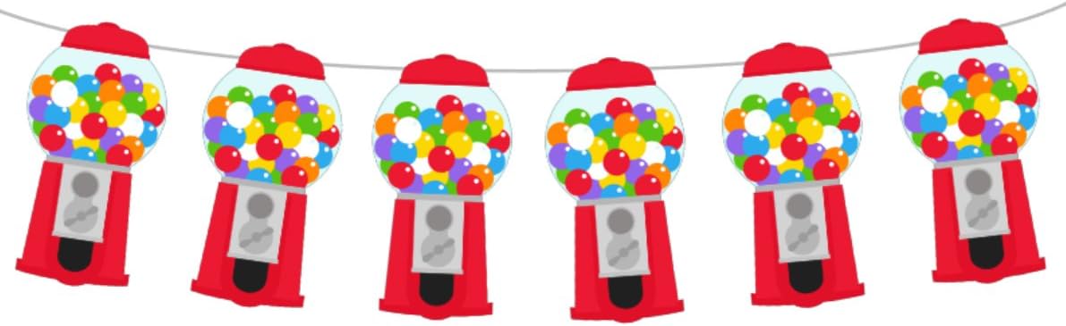 amazon com 6 5 tall gumball machine garland gum ball machine banner candy banner candy decorations candy party supplies kitchen dining