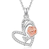 YEESIA Rose Heart Necklace for Women, 925 Sterling Silver, I Love You Rose Pendant, Birthday Jewelry Gift for Wife and Women