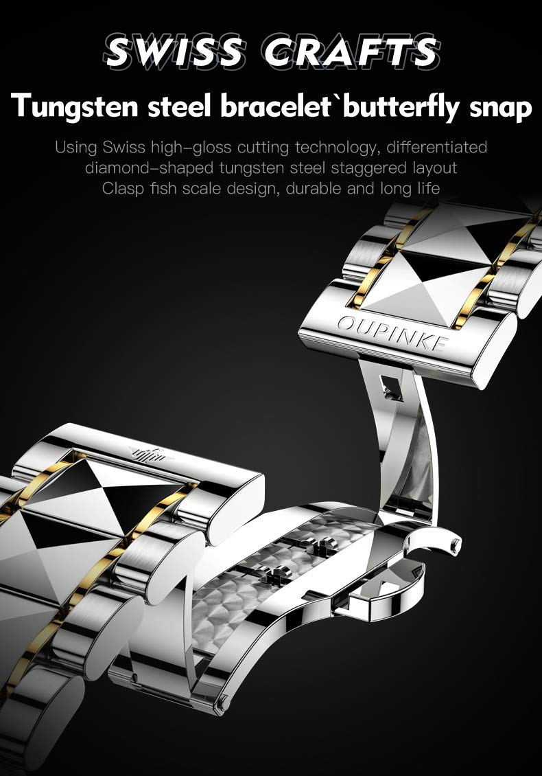 OLEVS Mens Automatic Watches for Men Skeleton Mechanical Luxury Black Silver Wrist Watches Waterproof Luminous Sapphire Crystal