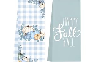 LXOMILL Blue Pumpkin Fall Kitchen Towels, Blue Fall Decor, Teal Fall Bathroom Hand Towels, Pumpkin Dish Towels, Autumn Kitchen Towels, Fall Blue Pumpkin Towels