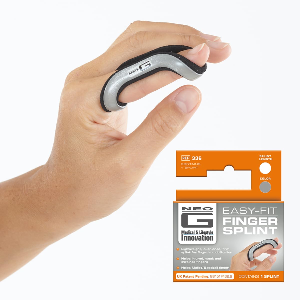 Neo-G Finger Splint, Easy-Fit - Support For Trigger Finger, Mallet Finger, Strain, Sprains, Broken Fingers - Patented Design - Class 1 Medical Device - X-Large - Grey