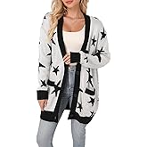 pasidvy Women's Long Sleeve V Neck Bow Jacquard Knit Sweater 2025 Open Front Cardigan Button Loose Outerwear