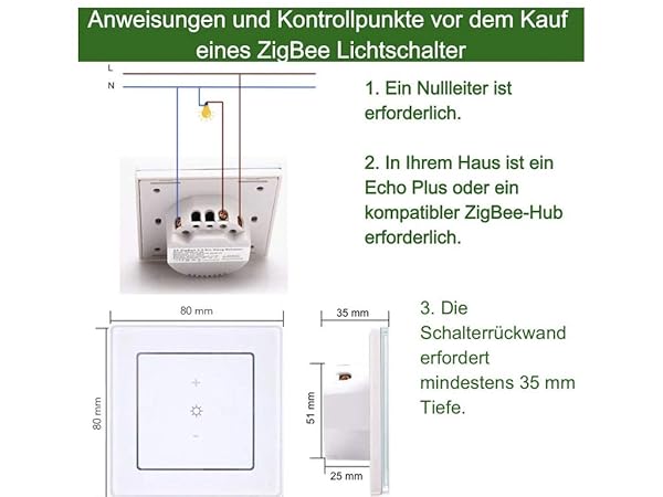 Interruptor atenuador de luz inteligente ZigBee para puente Echo Plus Hue y automatizacin del hogar Compatible con Hub Zigbee y control de voz Alexa