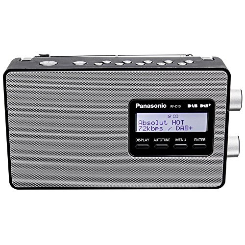 Panasonic RF-D10EG-K Tragbares DAB/DAB+/FM-Digitalradio, LCD-Display mit Hintergrundbeleuchtung, Batterie- & Netzbetrieb, Uhr, Schwarz