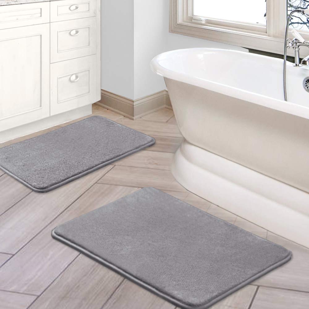 Photo 1 of H.VERSAILTEX Bath Mat Memory Foam Set Bathroom Rug Set Flannel Velvety Bath Mat Luxury Extra Soft and Absorbent Non Slip Rugs for Bathroom/Bedroom Washable(2 Pack- 20"x 32"/ 17"x 24", Grey)