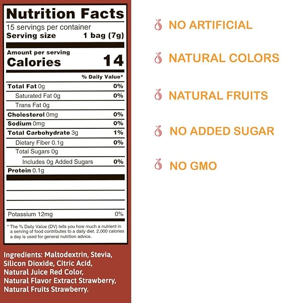 REFRESHER DRINK STRAWBERRY SPLASH – NATURAL STRAWBERRY MIX WITH REAL FRUIT PIECES – ZERO SUGAR, LOW-CALORIE, NON-GMO – HYDRATE BOOST & LIQUID HYDRATION SUPPORT – 15 PACKETS