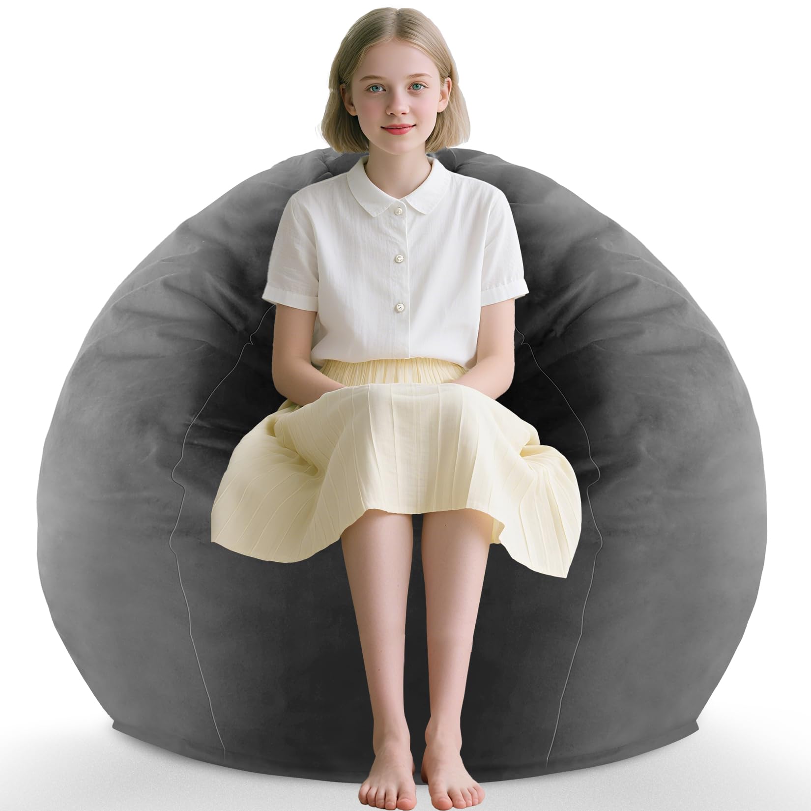 Photo 1 of SIMFLAG 2FT Bean Bag Chair, Comfy Bean Bag Chairs with Memory Foam Filled, Fluffy Beanbag Sofa with Dutch Velvet Cover, Teardrop BeanBag Chairs for Living Room, Playroom - Grey