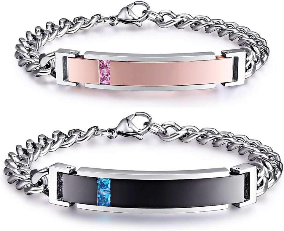 NEHZUS Couples Bracelets His and Hers Stainless Steel Personalized Bracelet Custom Engraving