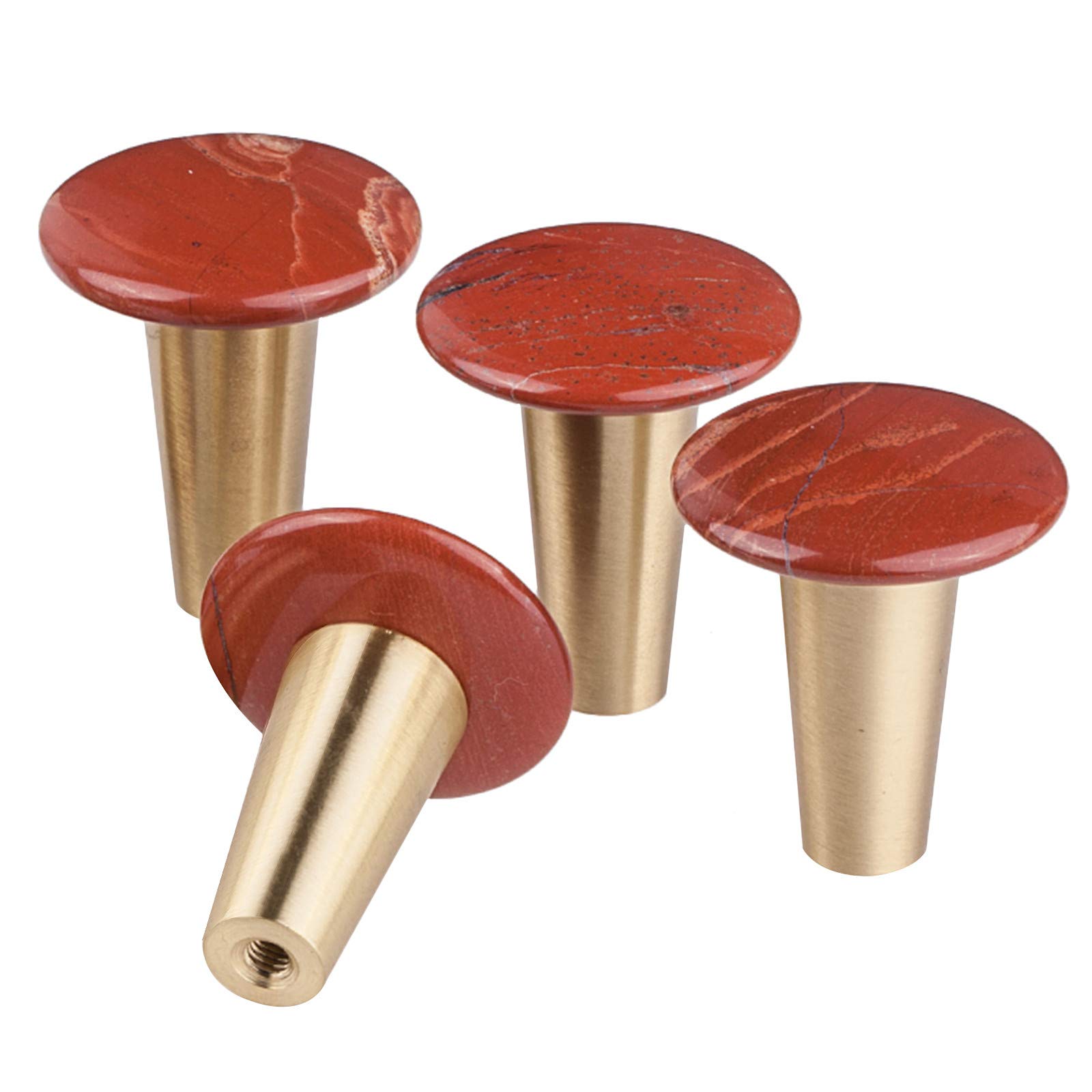 mookaitedecor Set of 4 Red Jasper Round Crystal Cabinet Knobs with Screws, 30mm Crystal Stone Drawer Knobs Handles Pulls for Cupboard Wardrobe Kitchen Decorative Brass Knobs Calendar Wall Hanger