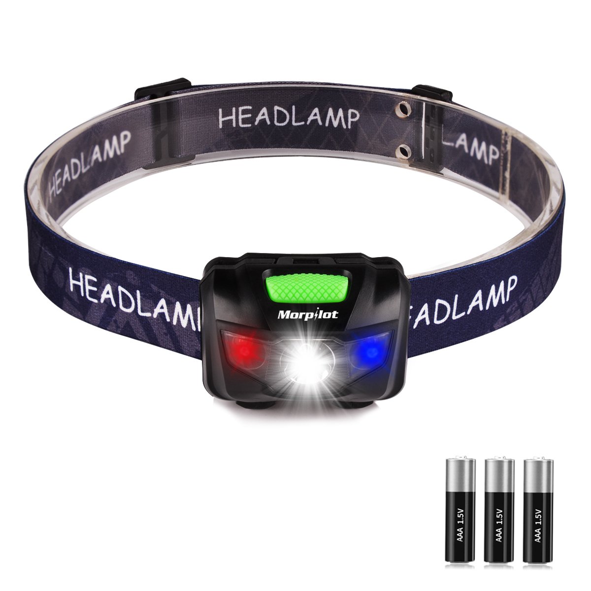 LED Headlamp,Morpilot 5 Modes Headlight Battery Powered Head Lamp with SOS Strobe for Camping, Emergency, Hurricane, Caving, Hiking and Running (3 AAA Batteries Included)
