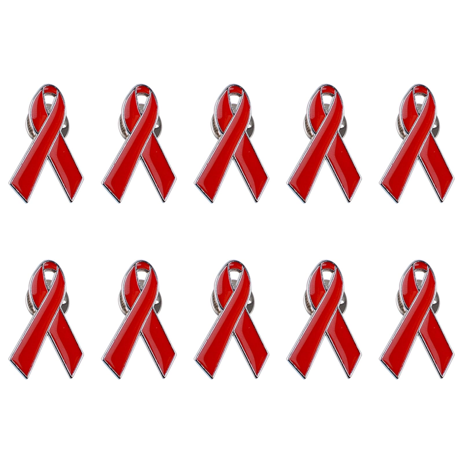 WANDIC Pack of 10 Red Ribbon Pins Awareness Metal and Coloured Enamel