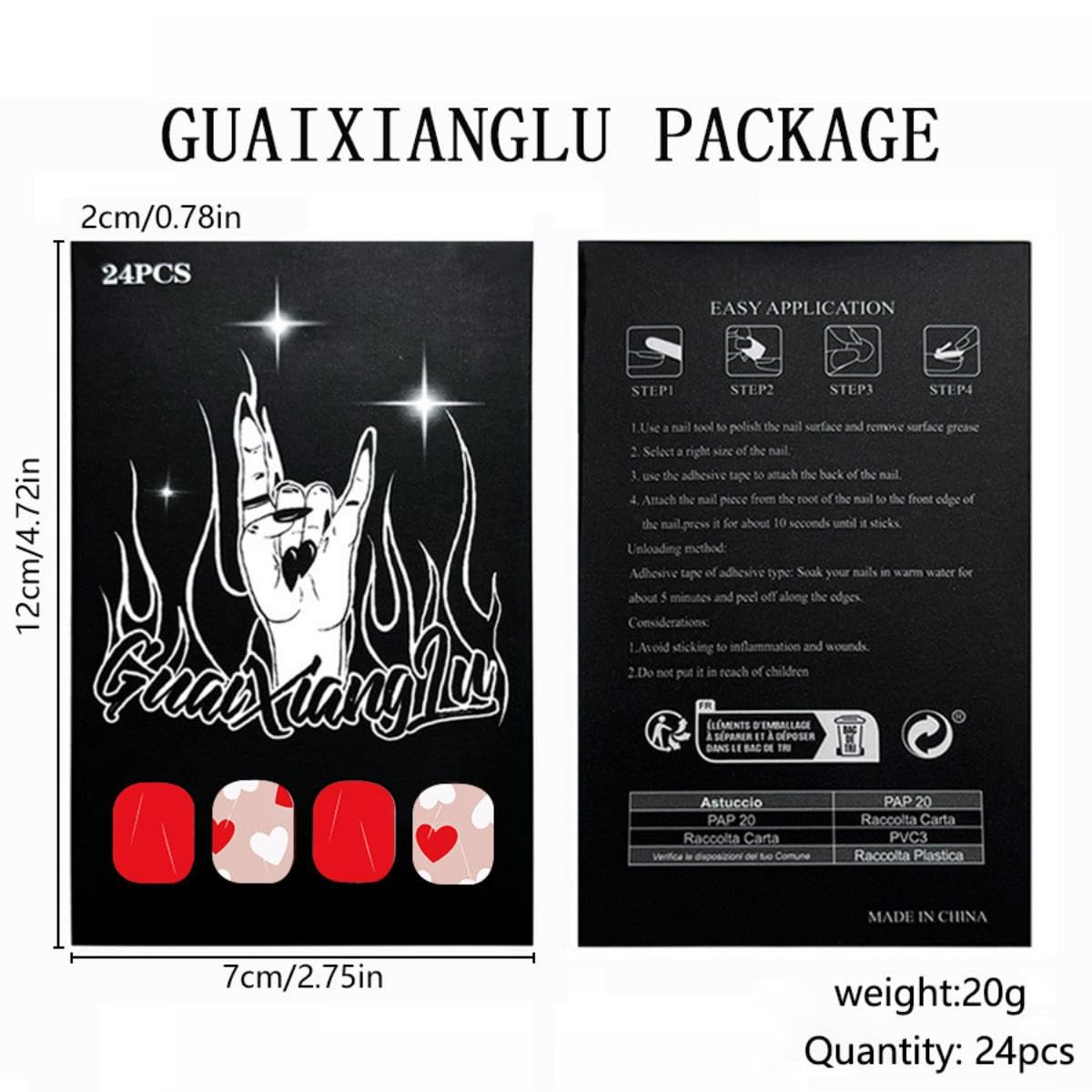 Red Press on Nails Valentines Short Square Fake Nails with Design White Heart Glue on Nails Reusable Glossy Artificial False Nails Acrylic Valentine’s Day Nails for Women Girls Manicure 24pcs - Image 4