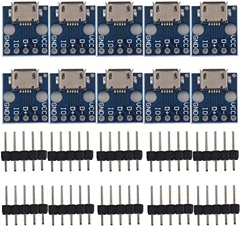 2.54mm Micro USB to DIP Adapter 5Pin Pinboard Female Connector PCB Converter DIY Spare Parts Kit Pack of 10